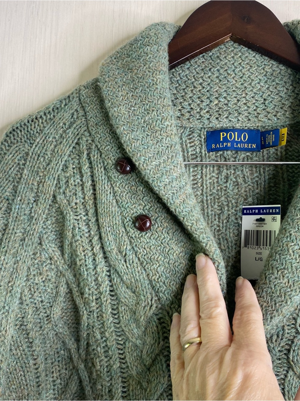 Polo by Ralph Lauren Men’s Shawl Collar Cable Wool-Cashmere Blend Cardigan Large - Picture 5 of 12